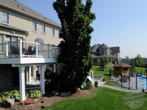 Custom pillars supporting this Trex deck